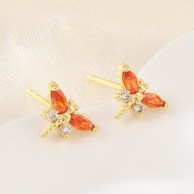 Brass Micro Pave Cubic Zirconia Stud Earrings for Women KK-A305-08G-1
