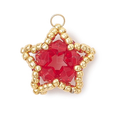 Glass Seed Beaded Star Pendants PALLOY-MZ01083-01-1