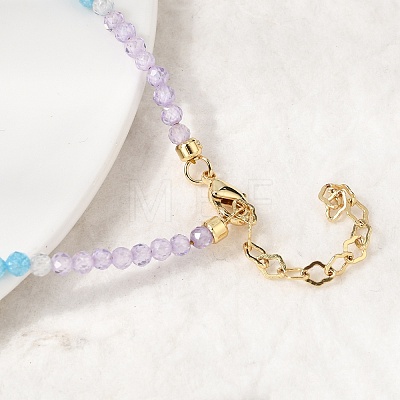 7 Chakra Faceted Round Cubic Zirconia Beaded Necklaces with Brass End Chains for Women NJEW-L014-05G-1