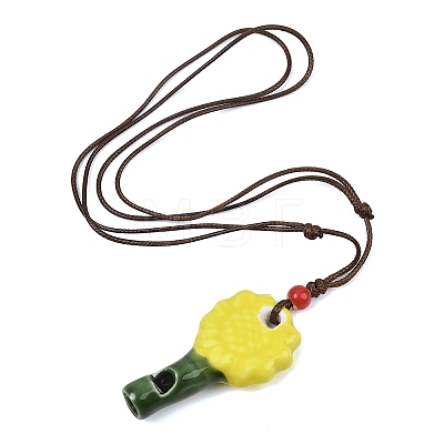 Adjustable Sunflower Porcelain Whistle Pendant Waxed Cord Necklaces for Women FB-CBA68CE-01B-1