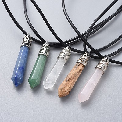 Pointed Natural Gemstone Pendant Necklaces NJEW-JN02550-1