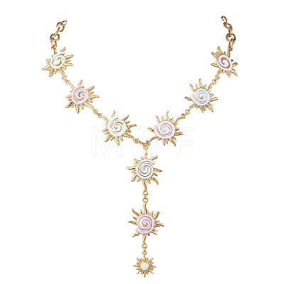 304 Stainless Steel Enamel Sun Link Long Tassel Necklaces for Women NJEW-T021-01G-1
