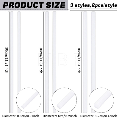 BENECREAT 6Pcs 3 Style Round Plastic Sticks TOOL-BC0002-51A-1