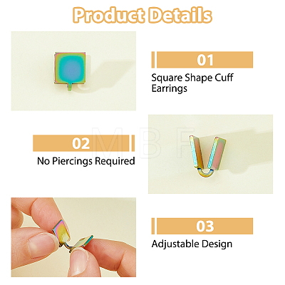 10Pcs 5 Colors 304 Stainless Steel Cuff Earrings EJEW-HS0001-43C-1