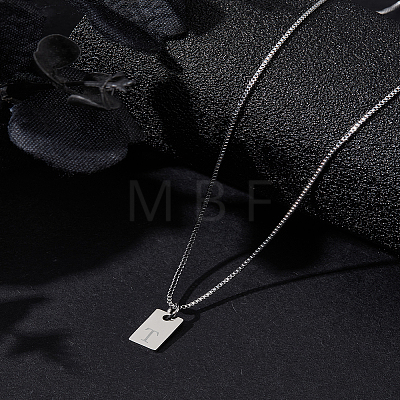 1Pc Stainless Steel Letter Rectangle Pendant Necklaces NJEW-LP0001-34T-P-1