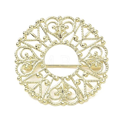 Flat Round with Flower Brass Lapel Pin Brooches for Clothes KK-CBA19A0-01G-1