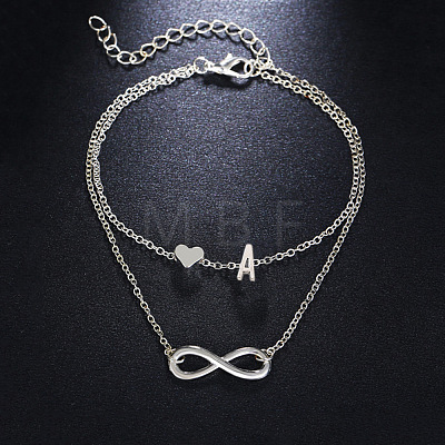 Alloy Infinity Heart Initial Charm Double Layer Anklets for Women FS-WG74AE6-01-1