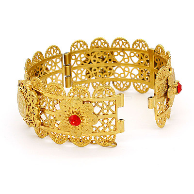 Middle Eastern Style Flower Pattern Zinc Alloy Rhinestone Bangles for Women FS-WG821E4-01-1
