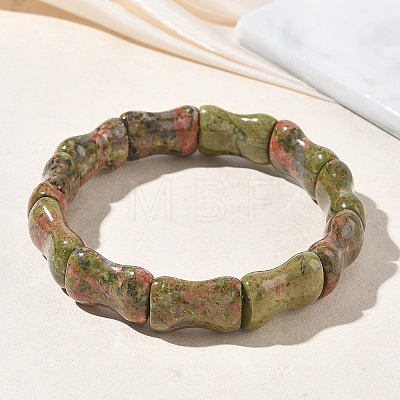 Bamboo Natural Unakite Beads Stretch Bracelets for Women Men BJEW-K304-01F-1