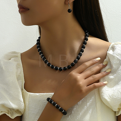 Chic Glass Round Beaded Necklaces & Bracelets & Dangle Earrings Sets for Women ZH0007-1