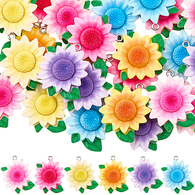 36Pcs 6 Colors Opaque Resin Pendants RESI-SC0006-82-1