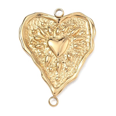 304 Stainless Steel Textured Heart Links Connector Charms STAS-F340-05G-1