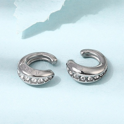 304 Stainless Steel Rhinestone Cuff Earrings for Women EJEW-A165-01P-1