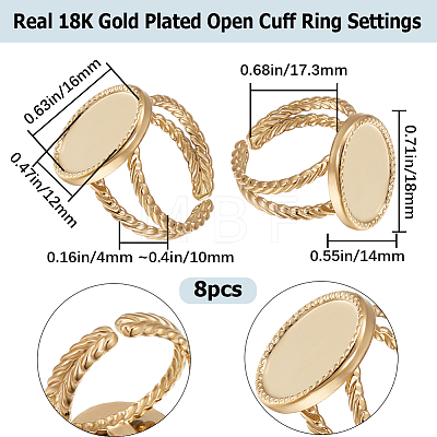 8Pcs 304 Stainless Steel Open Cuff Ring Settings RJEW-BBC0001-01-1