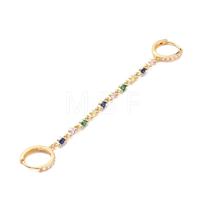Colorful Cubic Zirconia Dangle Chains Double Hoop Earrings EJEW-C030-14G-1