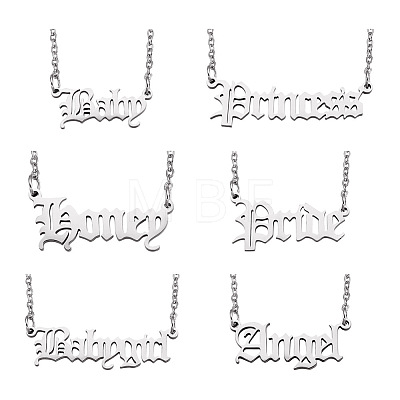 Kissitty 6Pcs 6 Style 304 Stainless Steel Word Pendant Necklace NJEW-KS0001-06P-1