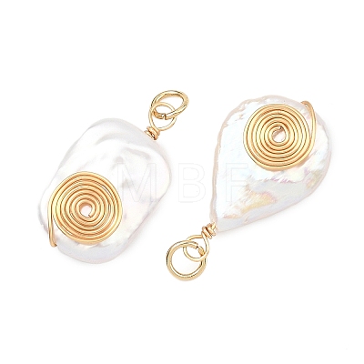 3Pcs 3 Styles Spiral Copper Wire Wrapped Natural Nucleated Baroque Keshi Pearl Pendants PALLOY-JF05276-1