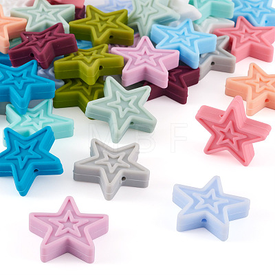  48Pcs 12 Colors Star Silicone Beads SIL-TA0001-56-1