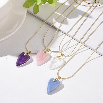 Heart Natural Gemstone Pendant Necklaces NJEW-JN04092-1