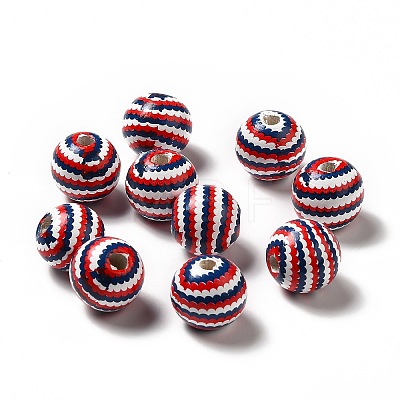 Independence Day Theme Printed Natural Wooden Beads WOOD-L020-B02-1