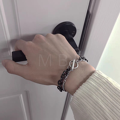 Two Tone 201 Stainless Steel Curb Chain & Cable Chain Double Layers Bracelets for Women Men FS-WGC755C-02-1