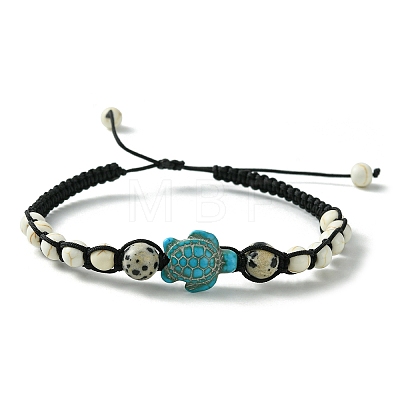 2Pcs 2 Color Natural Dalmation Jasper & Synthetic Turquoise Braided Bead Bracelet BJEW-JB09800-1