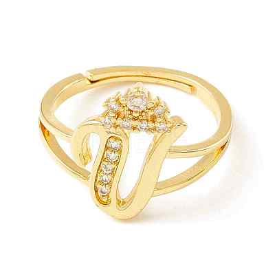 Clear Cubic Zirconia Initial Letter with Crown Adjustable Ring RJEW-M139-17V-1