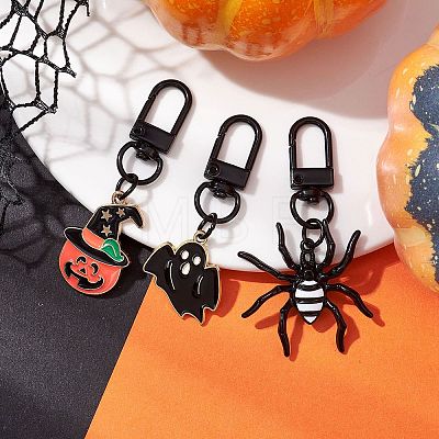 3Pcs 3 Styles Halloween Alloy Enamel Ghost/Spider/Pumpkin Pandant Decorations HJEW-JM01943-1
