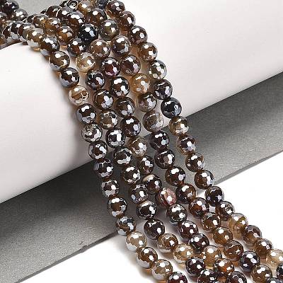 Electroplated Natural Agate Round Beads Strands G-L598-A01-01B-1