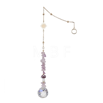 Natural Amethyst Chip Hanging Ornaments HJEW-TA00262-04-1