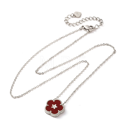 304 Stainless Steel Dark Red Enamel 5-Petal Flower Pendant Necklaces for Women NJEW-U032-17P-04-1