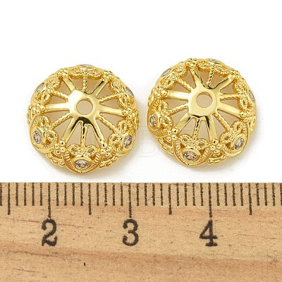 Rack Plating Brass Micro Pave Clear Cubic Zirconia Bead Caps KK-K386-13G-1