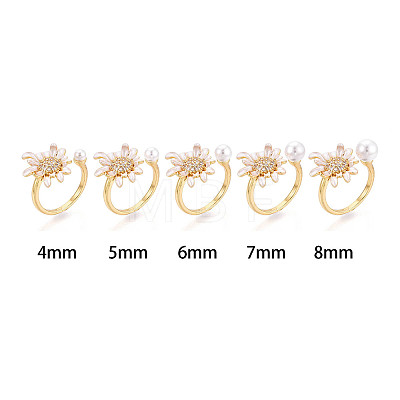 Flower Brass Micro Pave Clear Cubic Zirconia & Enamel Cuff Rings Setting KK-T079-47G-1