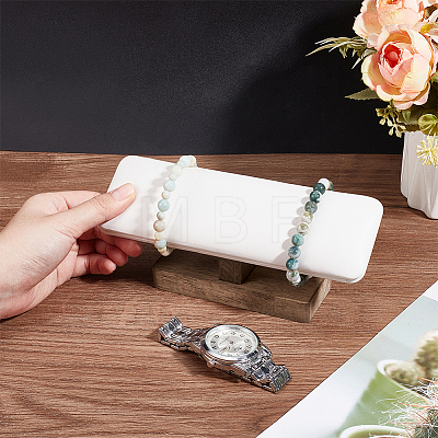 PU Leather T-Bar Bracelet Display Stands with Wooden Base BDIS-WH0010-11C-1