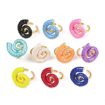 Brass Enamel Adjustable Cuff Rings for Women RJEW-G357-01B-1