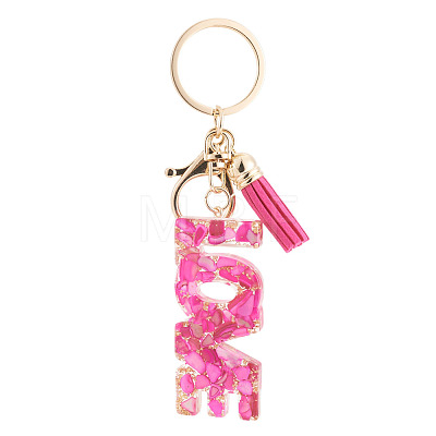 Resin with Alloy Tassel Pendant Keychainss AJEW-TADJ0001-20G-01-1