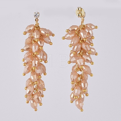 Electroplate Glass Cluster Beads Dangle Stud Earrings EJEW-JE03824-04-1