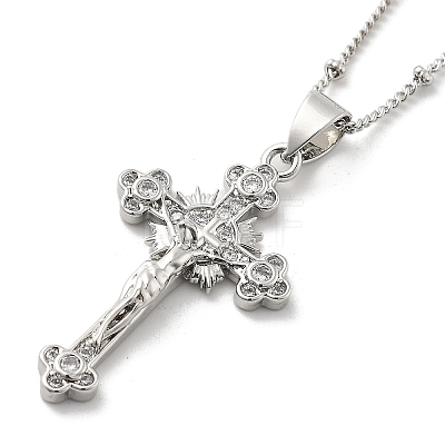 Crucifixion Cross Brass Micro Pave Cubic Zirconia Pendant Necklaces NJEW-S385-02P-1