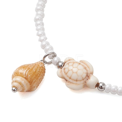 9Pcs 9 Styles Summer Beach Natural Shell Charms Glass Beaded Anklets AJEW-AN00777-1
