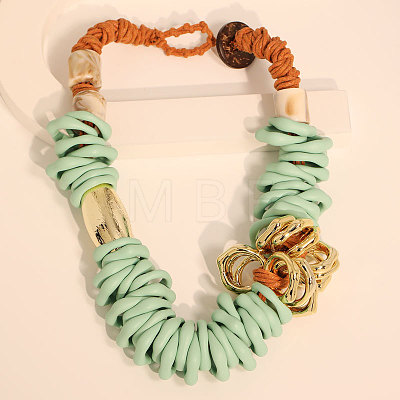 Acrylic and CCB Plastic Ring Beaded Waxed Cord Necklaces for Women FS-WG50C40-01-1