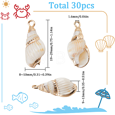 30Pcs Electroplated Spiral Shell Pendants SSHEL-SC0001-29B-1