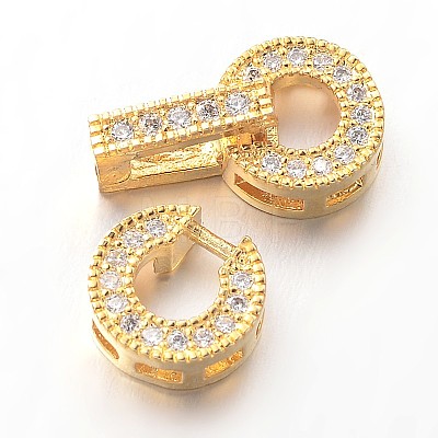 Flat Round Brass Micro Pave Cubic Zirconia Fold Over Clasps ZIRC-I014-64G-FF-1