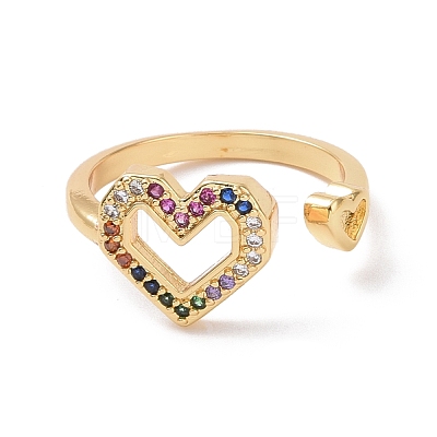 Colorful Cubic Zirconia Heart Open Ring RJEW-P032-32G-1