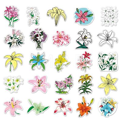 50Pcs 50 Styles Lily Flower Pattern Waterproof PVC Plastic Stickers STIC-PW0001-366-1