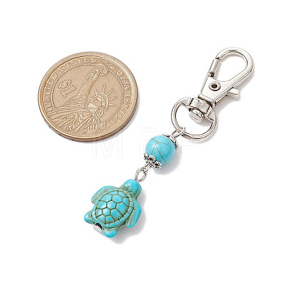 Tortoise & Round Synthetic Turquoise Pendant Decoration HJEW-JM02295-02-1