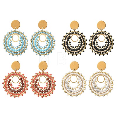 304 Stainless Steel with Glass Seed Beads Stud Earrings EJEW-MZ00761-1
