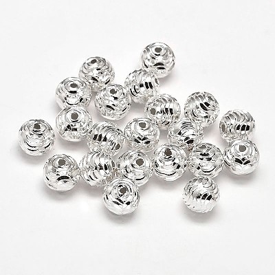 Fancy Cut 925 Sterling Silver Round Beads STER-F012-08D-1