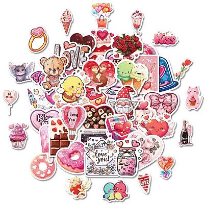 Sweet Valentine's Day 50Pcs PVC Adhesive Waterproof Stickers PW-WG24028-01-1