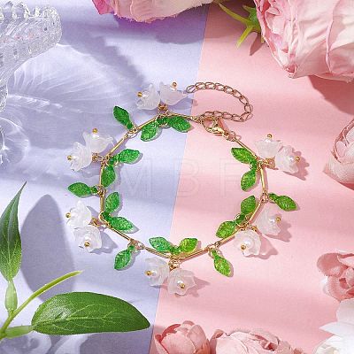 Flower Glass & Acrylic Charm Bracelets BJEW-JB10442-1