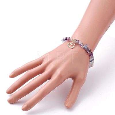 Natural Fluorite Chip Beads Stretch Bracelet BJEW-JB07118-01-1